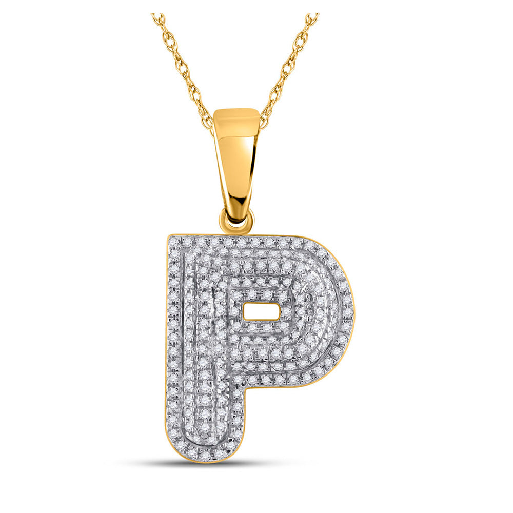 10kt Yellow Gold Mens Round Diamond P Initial Letter Charm Pendant 1/2 Cttw