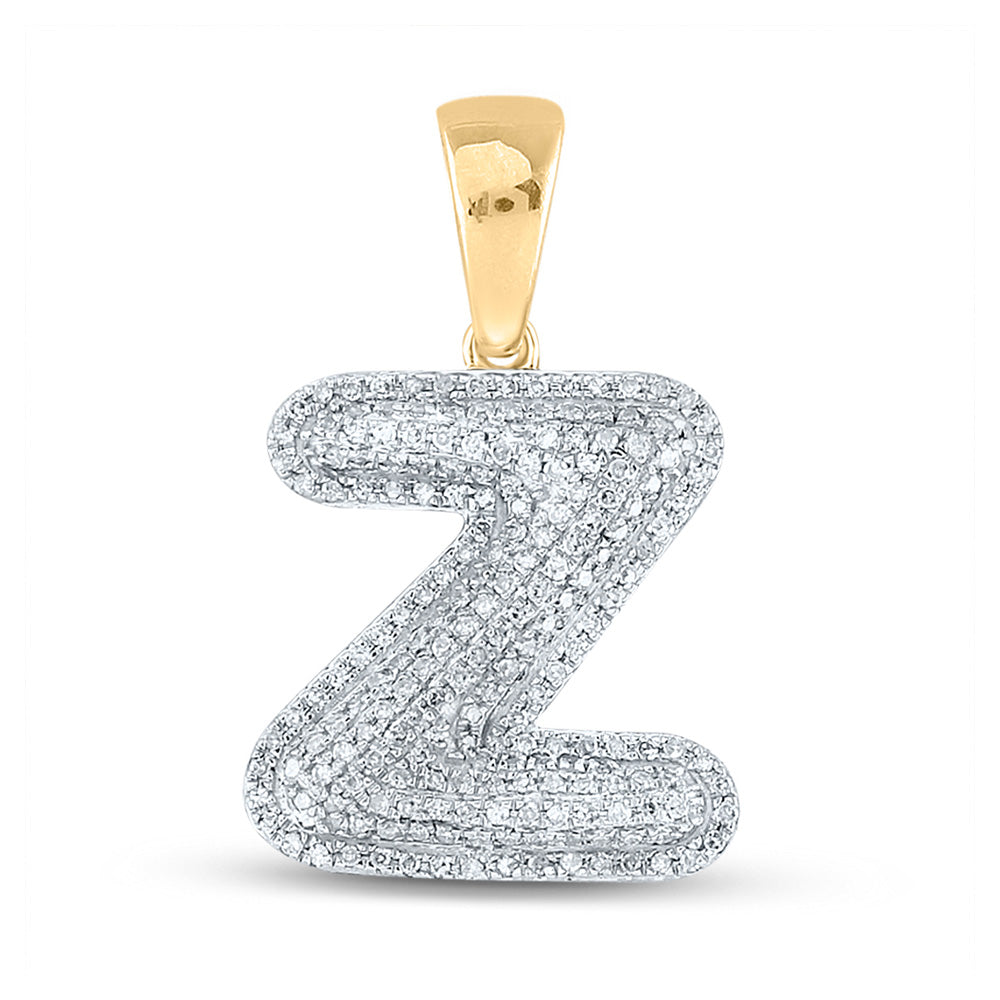 10kt Yellow Gold Mens Round Diamond Initial Z Letter Charm Pendant 5/8 Cttw