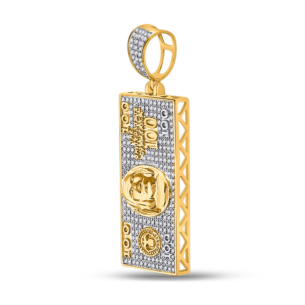 10kt Yellow Gold Mens Round Diamond Hundred Bill Money Charm Pendant 5/8 Cttw