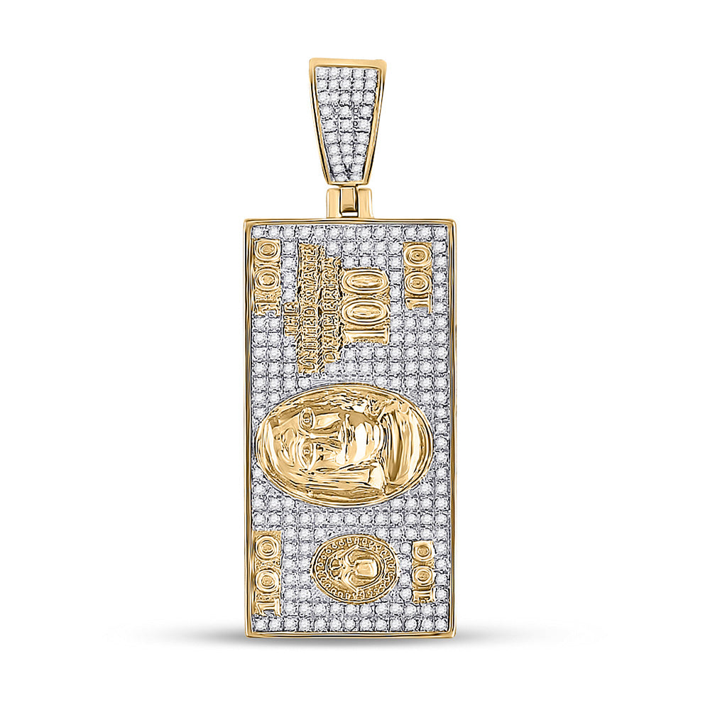 10kt Yellow Gold Mens Round Diamond Hundred Bill Money Charm Pendant 5/8 Cttw