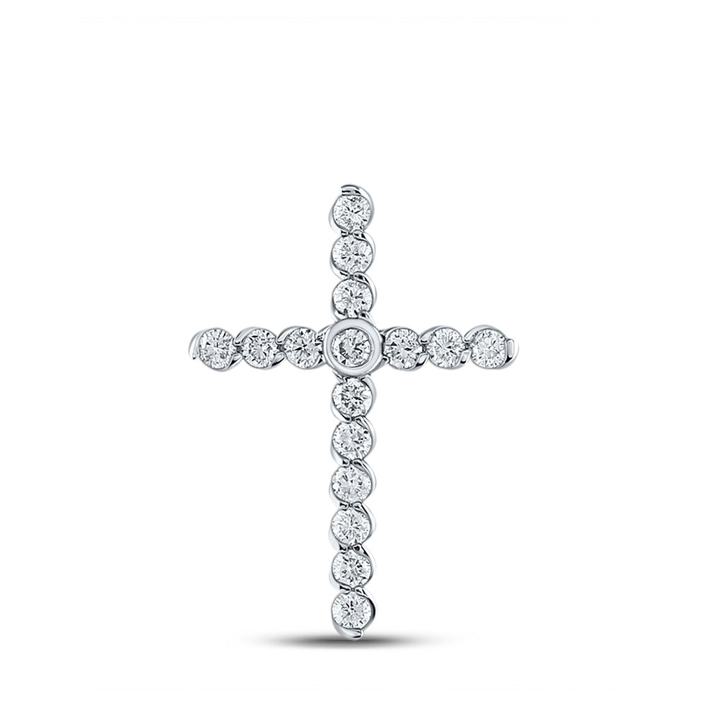 14kt White Gold Womens Round Diamond Cross Pendant 1/2 Cttw