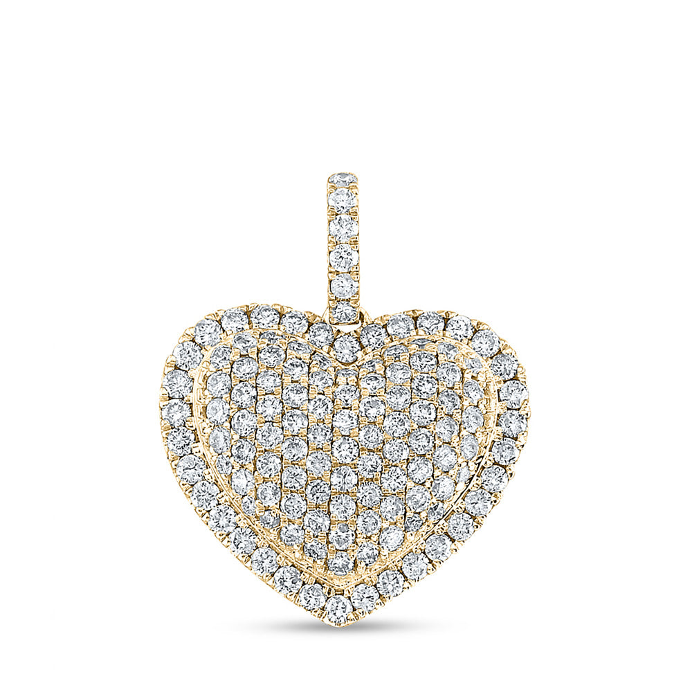 14kt Yellow Gold Womens Round Diamond Heart Pendant 1-1/4 Cttw