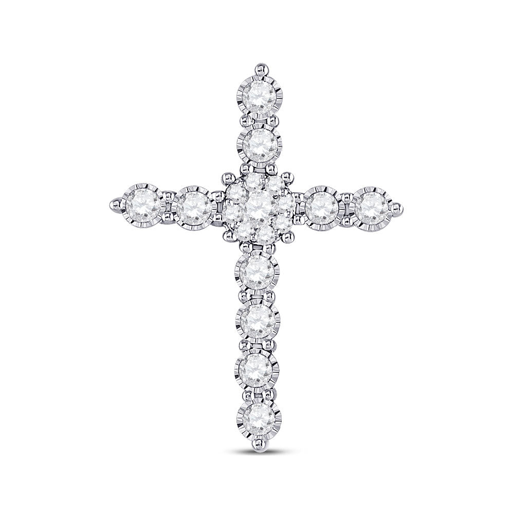 14kt White Gold Womens Round Diamond Cross Pendant 1/2 Cttw