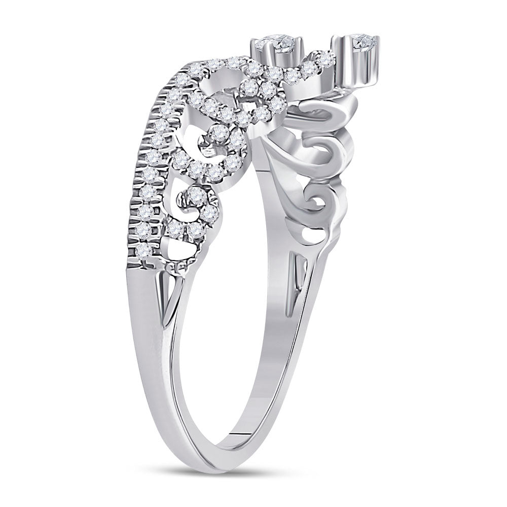 10kt White Gold Womens Round Diamond Heart Crown Ring 1/4 Cttw