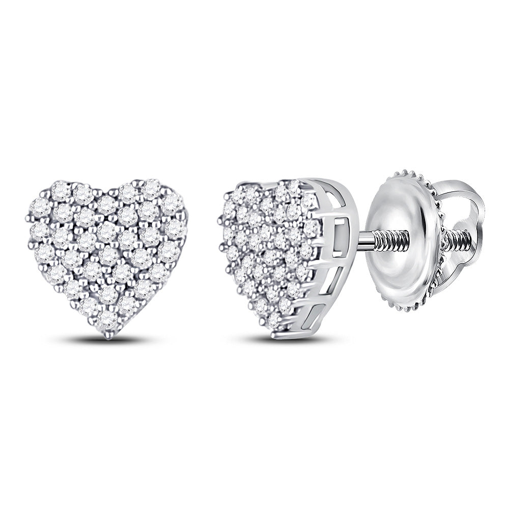 10kt White Gold Womens Round Diamond Heart Earrings 1/6 Cttw