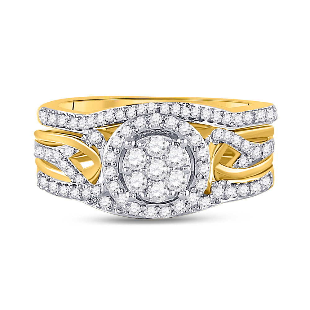 10kt Yellow Gold Round Diamond Cluster Bridal Wedding Ring Band Set 1/2 Cttw