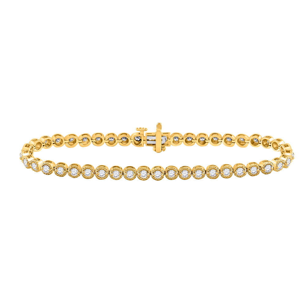 14kt Yellow Gold Womens Round Diamond Tennis Bracelet 2 Cttw