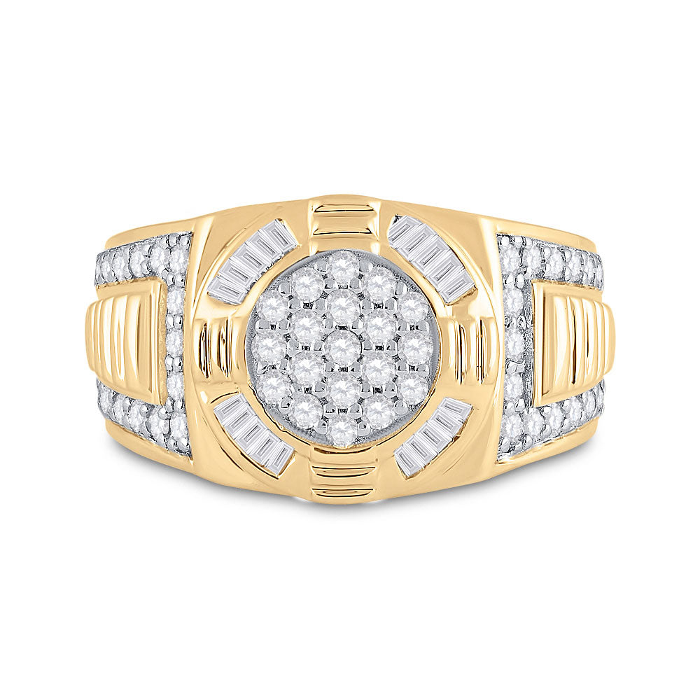 10kt Yellow Gold Mens Round Diamond Circle Cluster Ring 1 Cttw