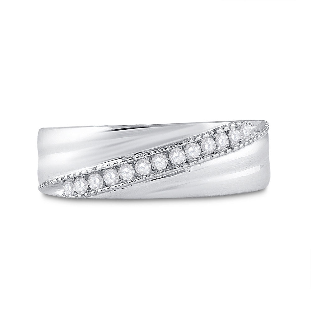 Sterling Silver Mens Round Diamond Wedding Diagonal Row Band Ring 1/5 Cttw