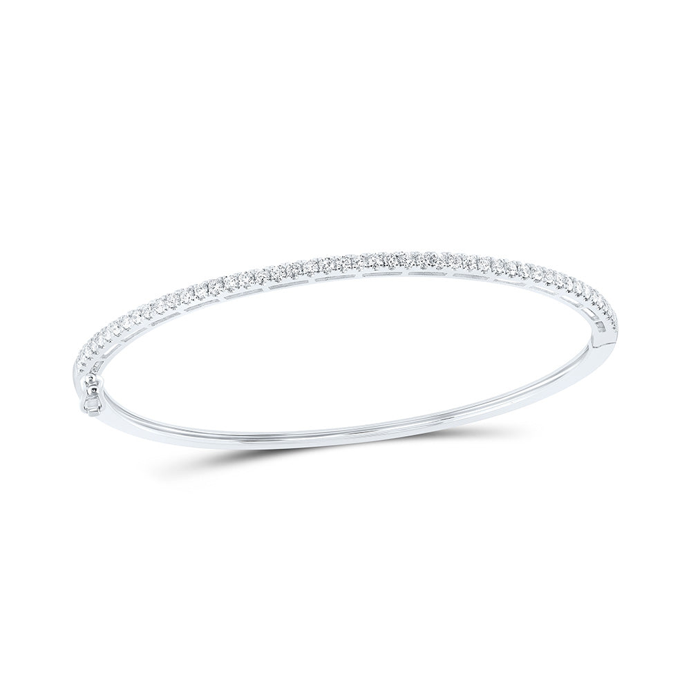 14kt White Gold Womens Round Diamond Stackable Bangle Bracelet 1 Cttw