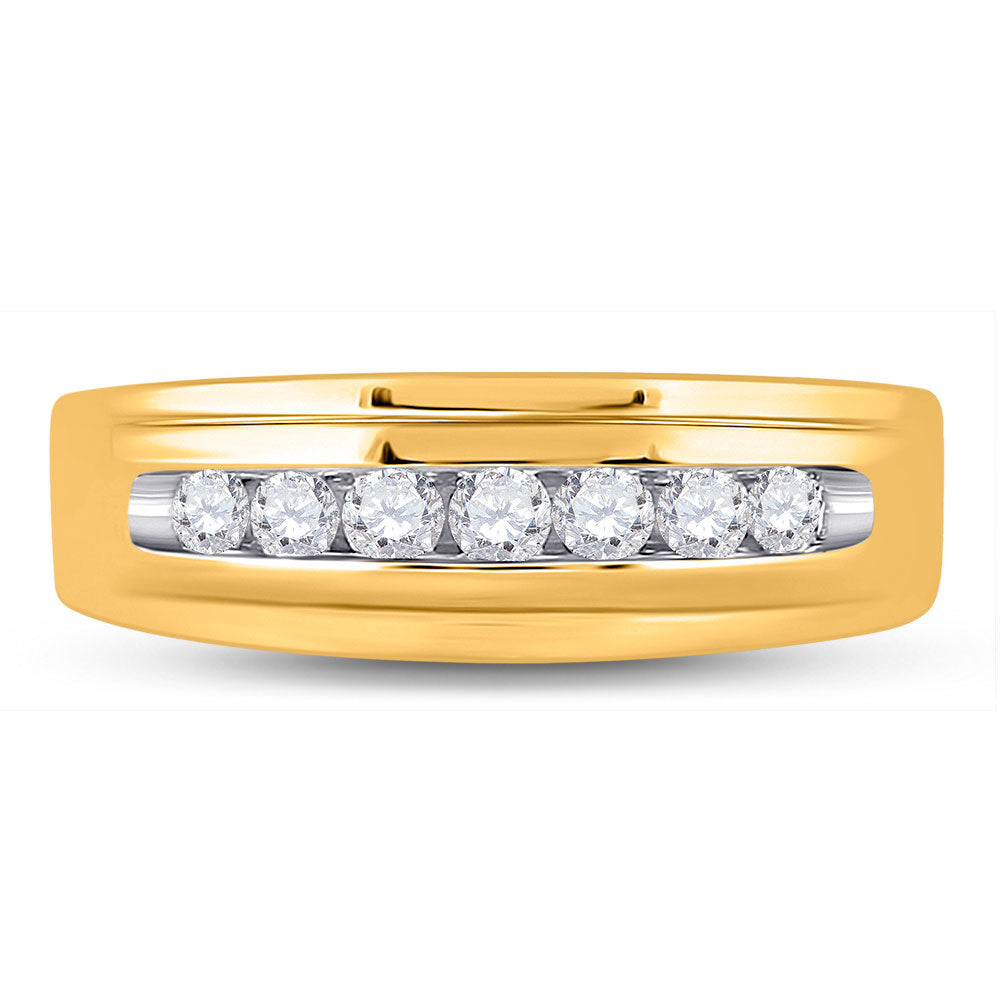 14kt Yellow Gold Mens Round Diamond Wedding Single Row Band Ring 1/2 Cttw