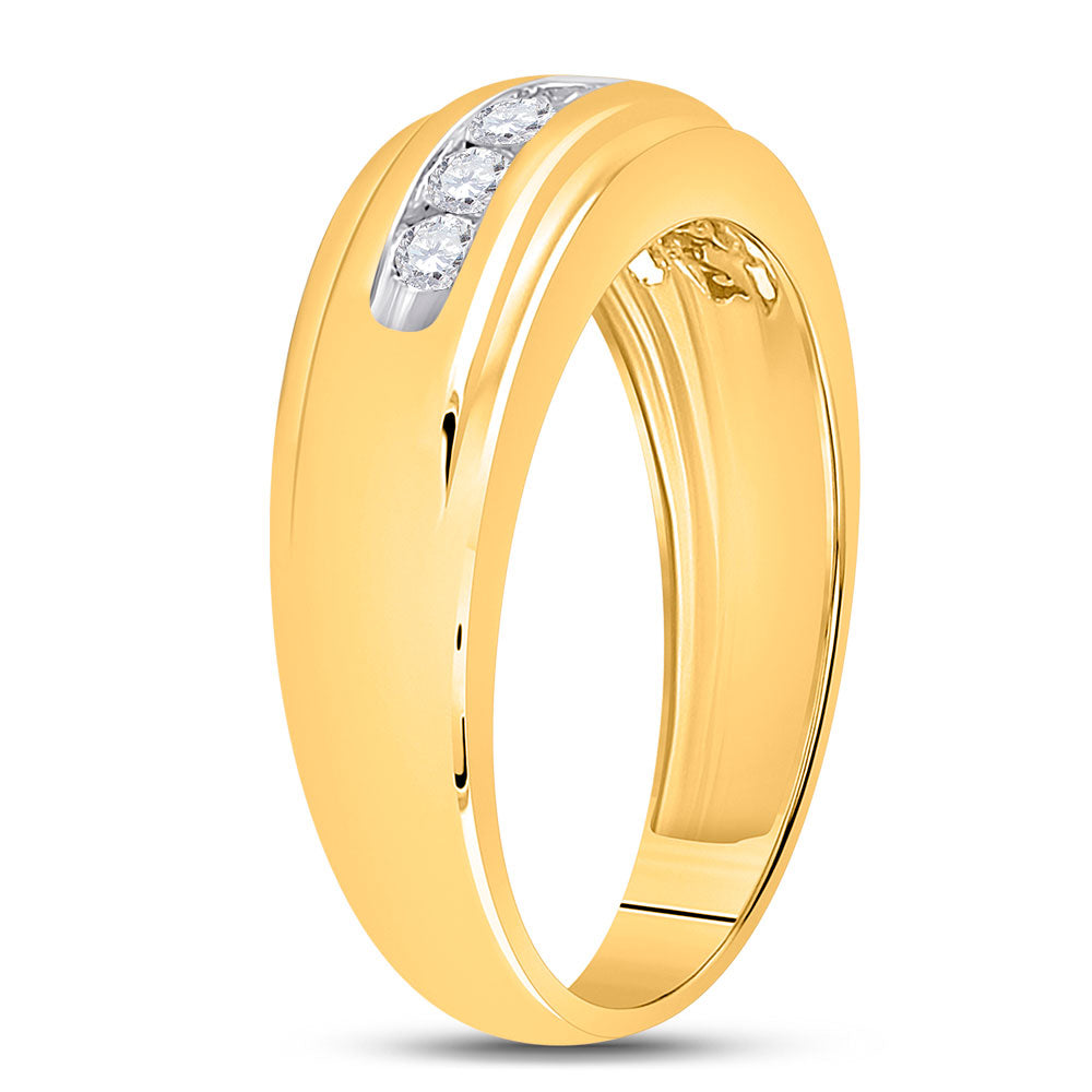 14kt Yellow Gold Mens Round Diamond Wedding Single Row Band Ring 1/2 Cttw