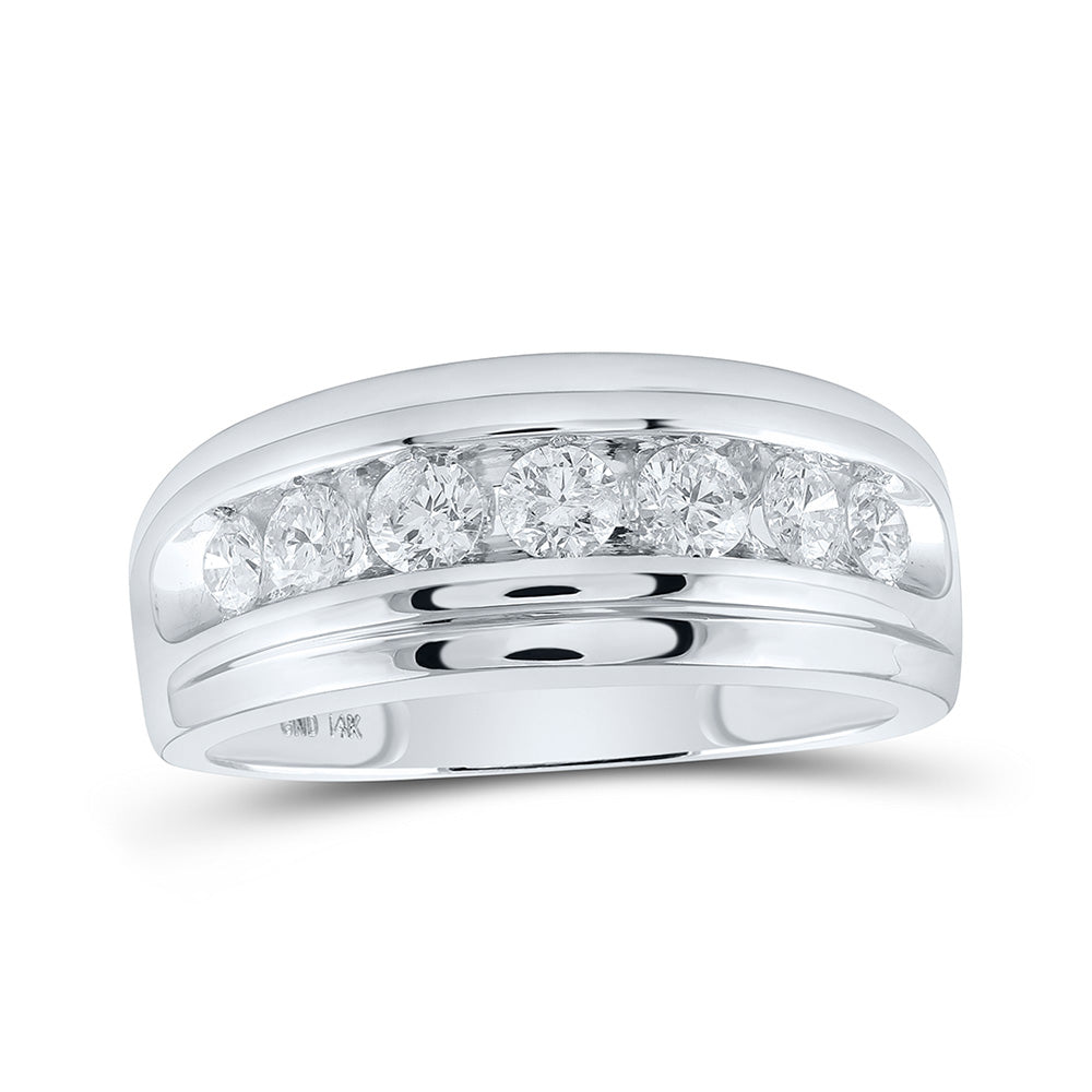 14kt White Gold Mens Round Diamond Wedding Channel-Set Band Ring 1 Cttw