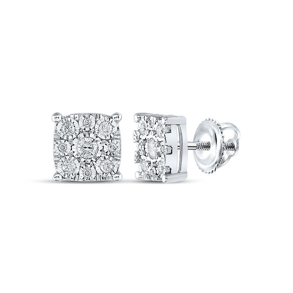 10kt White Gold Womens Round Diamond Square Earrings 1/4 Cttw