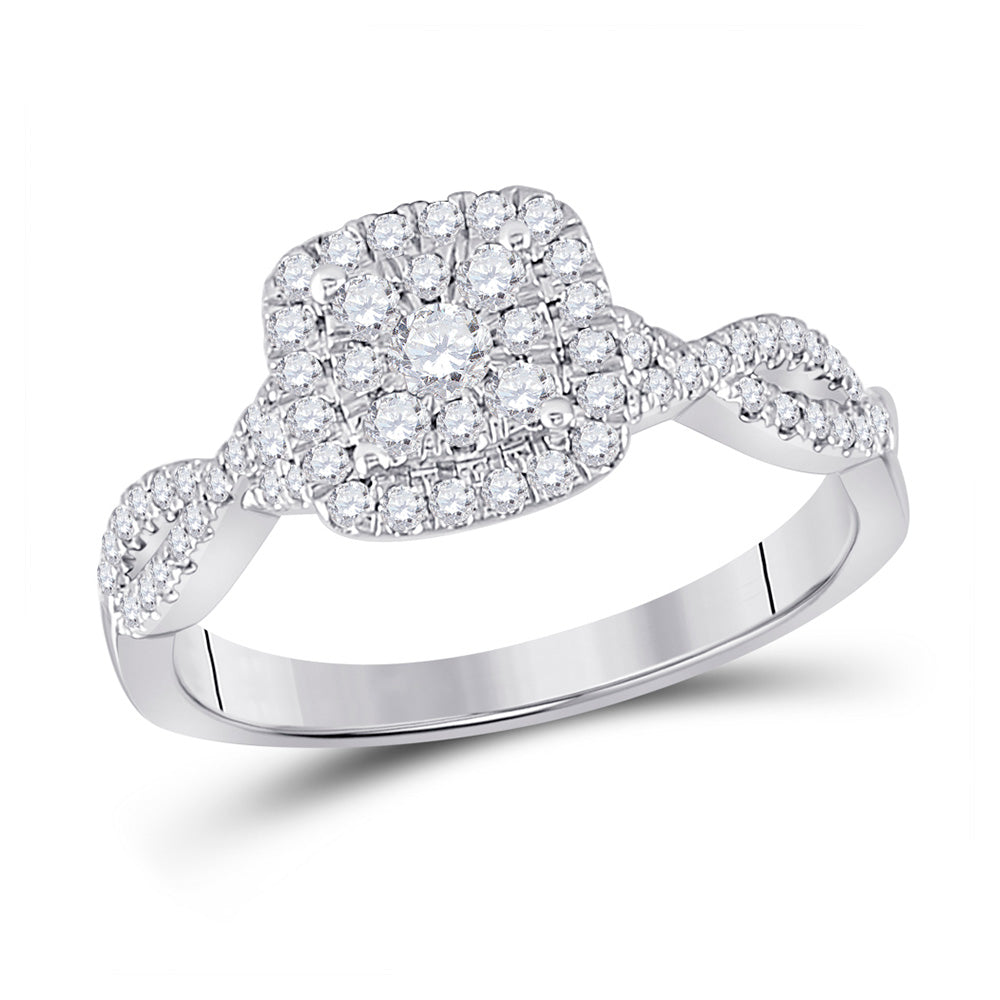 10kt White Gold Womens Round Diamond Square Cluster Ring 1/2 Cttw