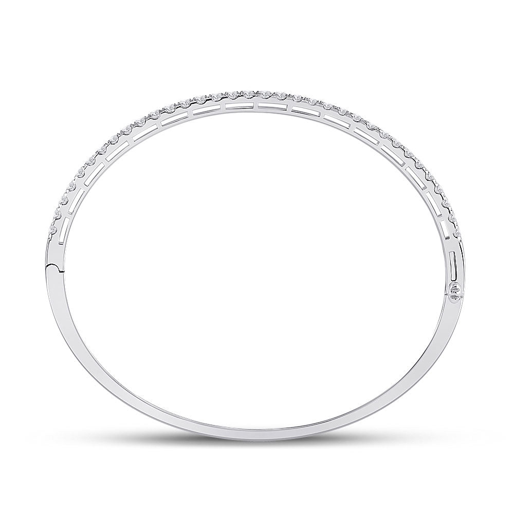 14kt White Gold Womens Round Diamond Classic Bangle Bracelet 2 Cttw