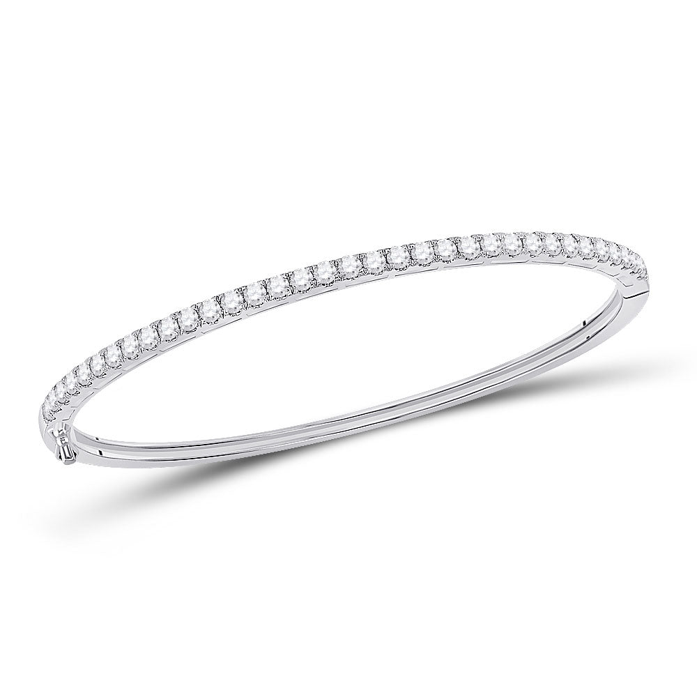 14kt White Gold Womens Round Diamond Classic Bangle Bracelet 2 Cttw