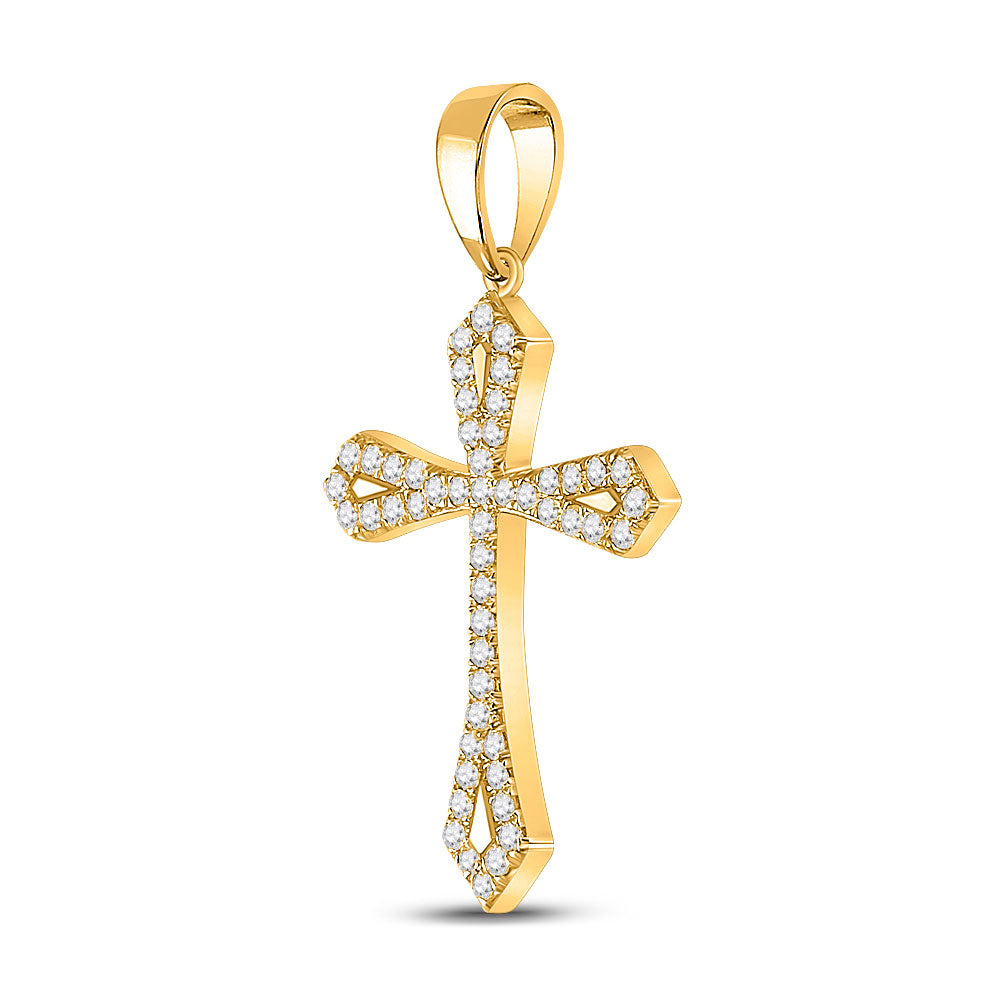 10kt Yellow Gold Womens Round Diamond Gothic Cross Pendant 1/3 Cttw