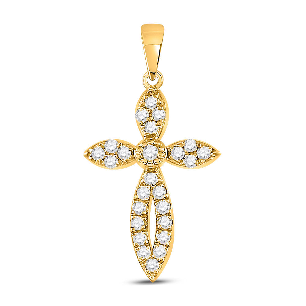 10kt Yellow Gold Womens Round Diamond Cross Pendant 1/6 Cttw