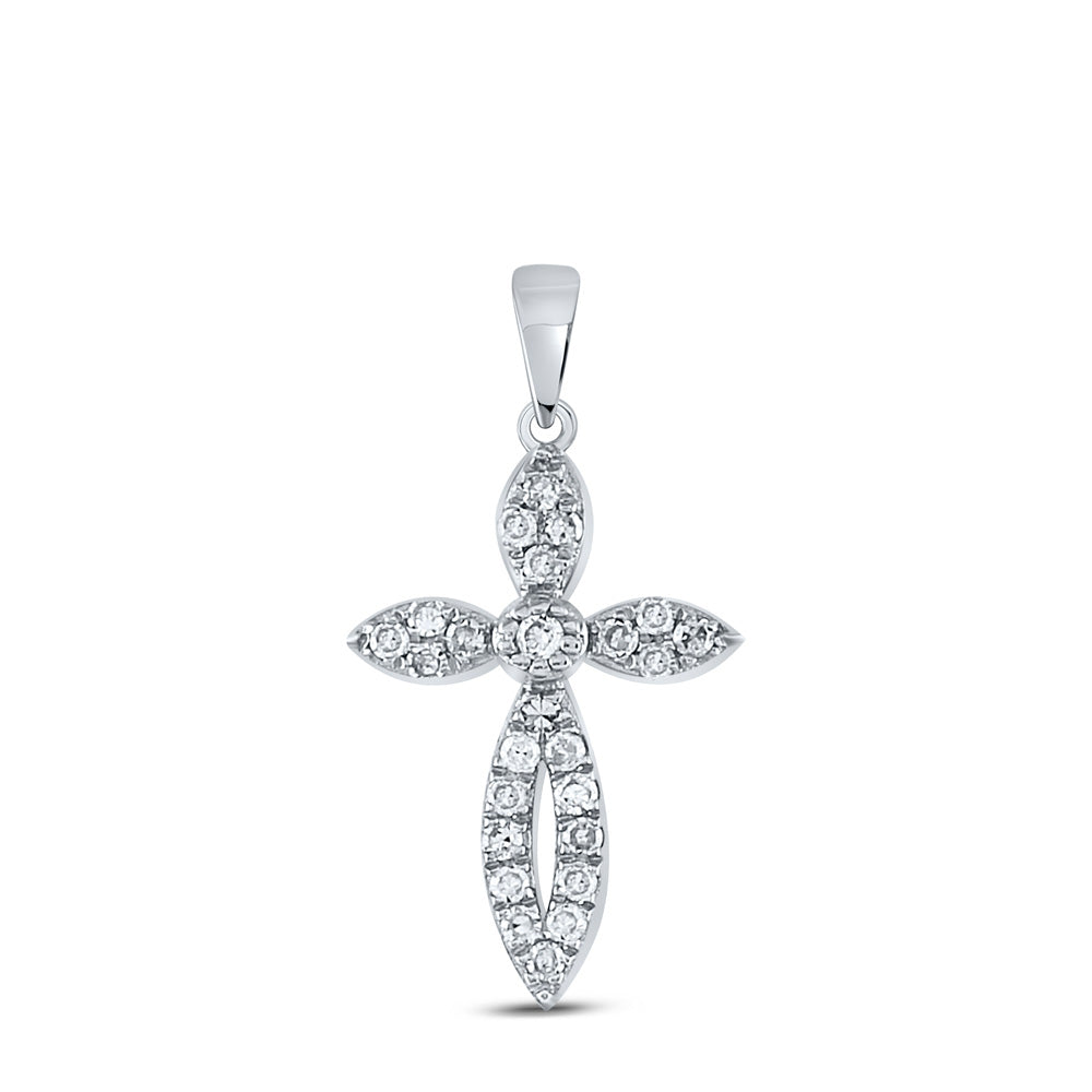 10kt White Gold Womens Round Diamond Cross Pendant 1/6 Cttw