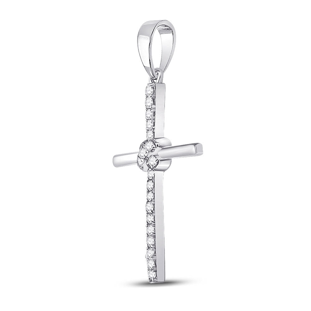 10kt White Gold Womens Round Diamond Cross Pendant 1/12 Cttw