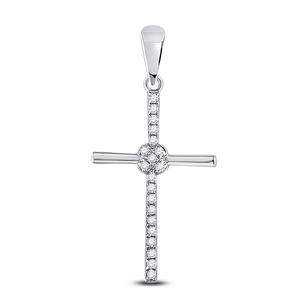 10kt White Gold Womens Round Diamond Cross Pendant 1/12 Cttw