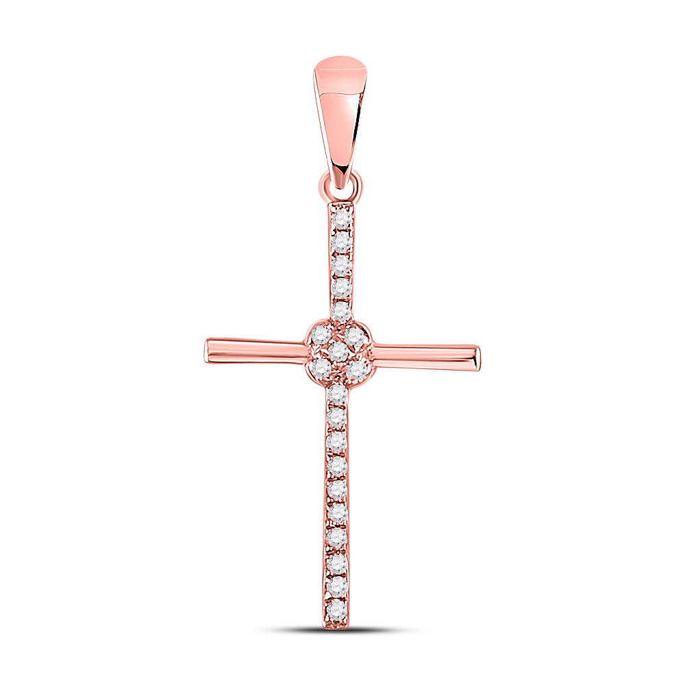 10kt Rose Gold Womens Round Diamond Cross Pendant 1/12 Cttw