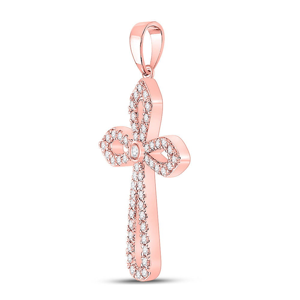 10kt Rose Gold Womens Round Diamond Cross Pendant 1/3 Cttw