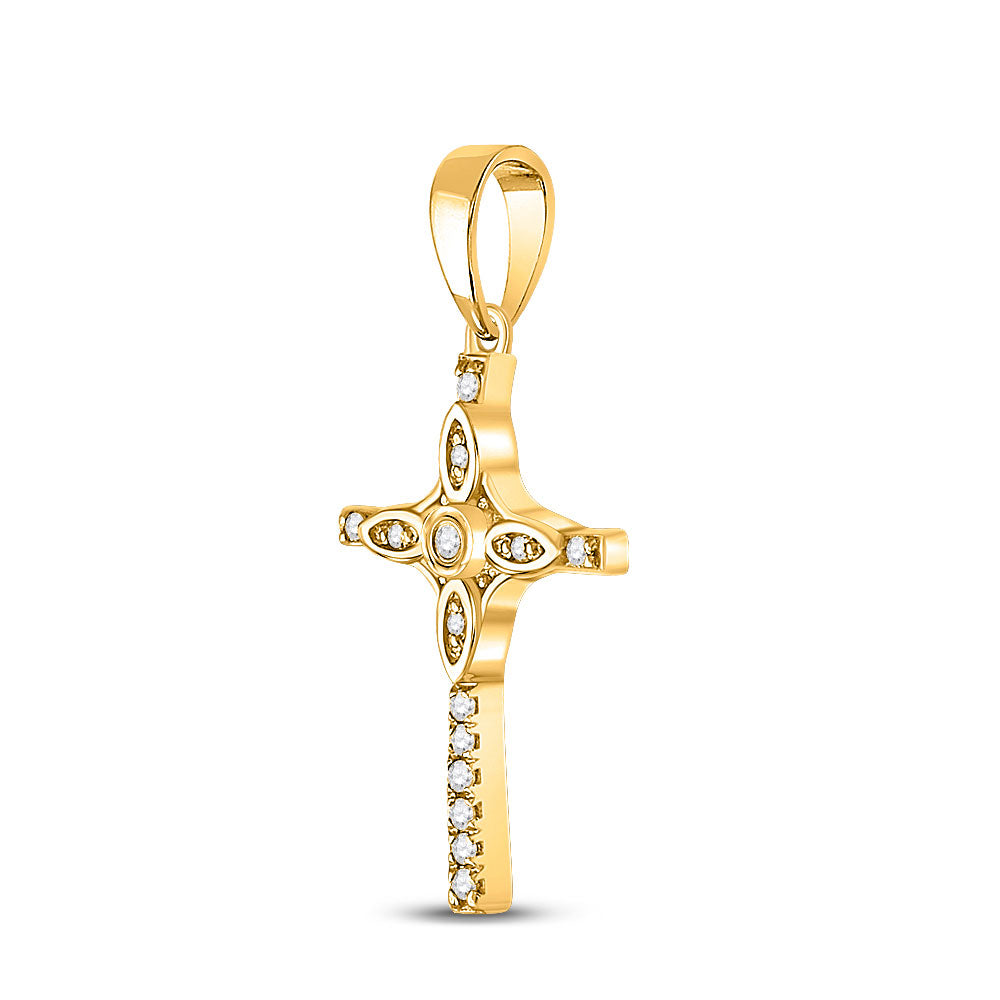 10kt Yellow Gold Womens Round Diamond Cross Pendant 1/12 Cttw