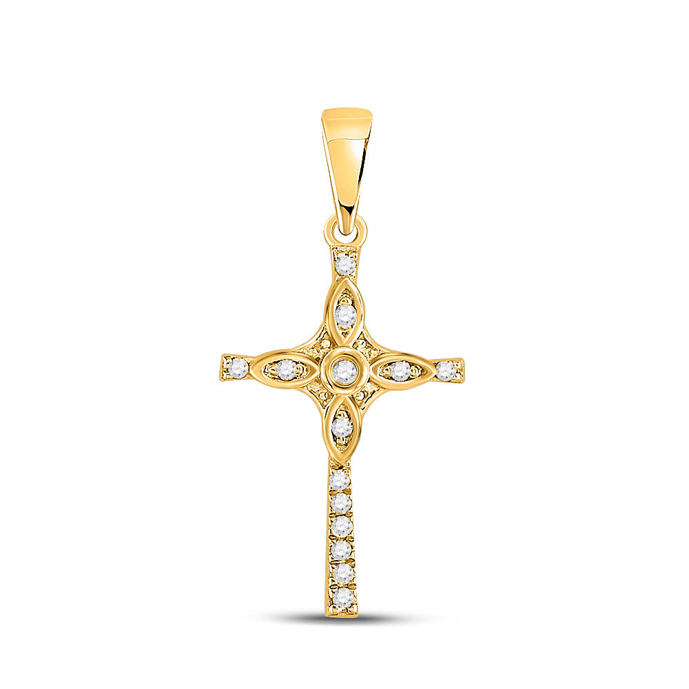 10kt Yellow Gold Womens Round Diamond Cross Pendant 1/12 Cttw