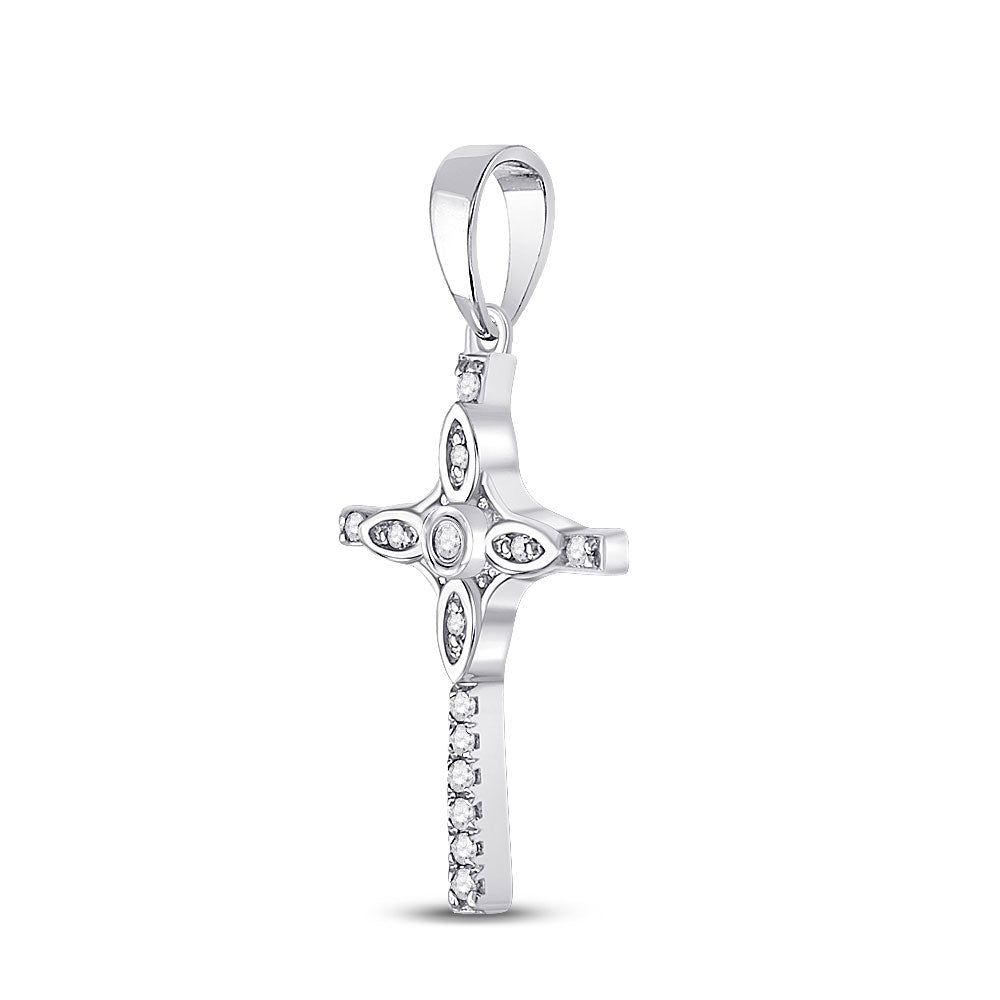 10kt White Gold Womens Round Diamond Cross Pendant 1/12 Cttw