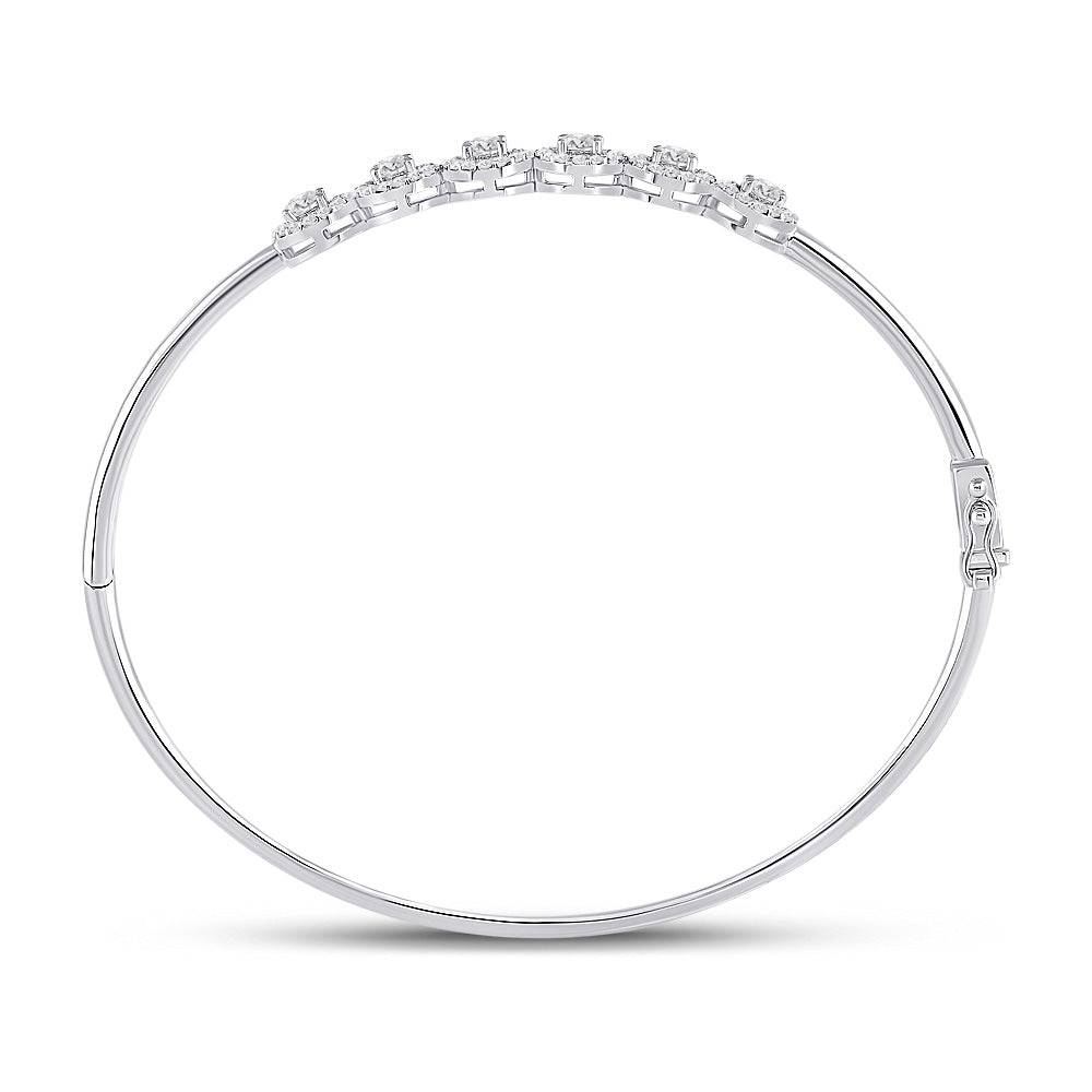 14kt White Gold Womens Round Diamond Halo Bangle Bracelet 1 Cttw