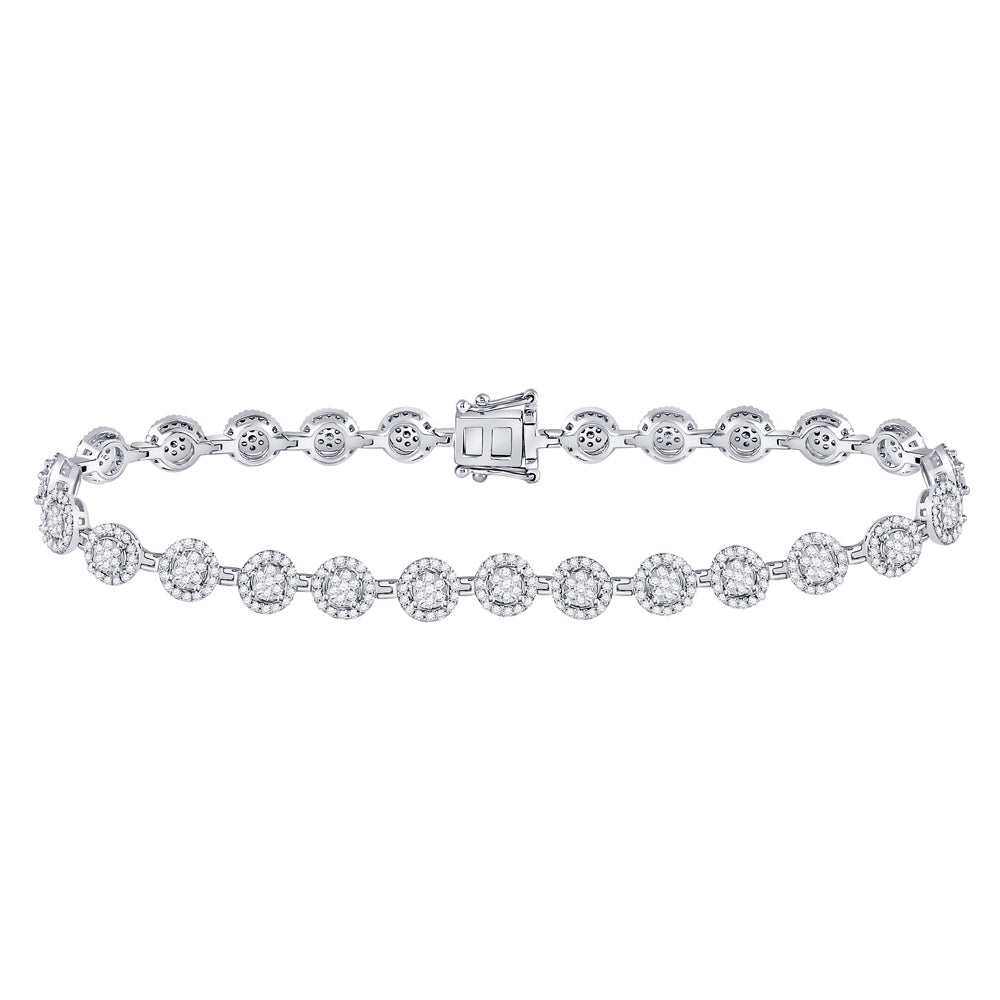 14kt White Gold Womens Round Diamond Halo Cluster Tennis Bracelet 2 Cttw