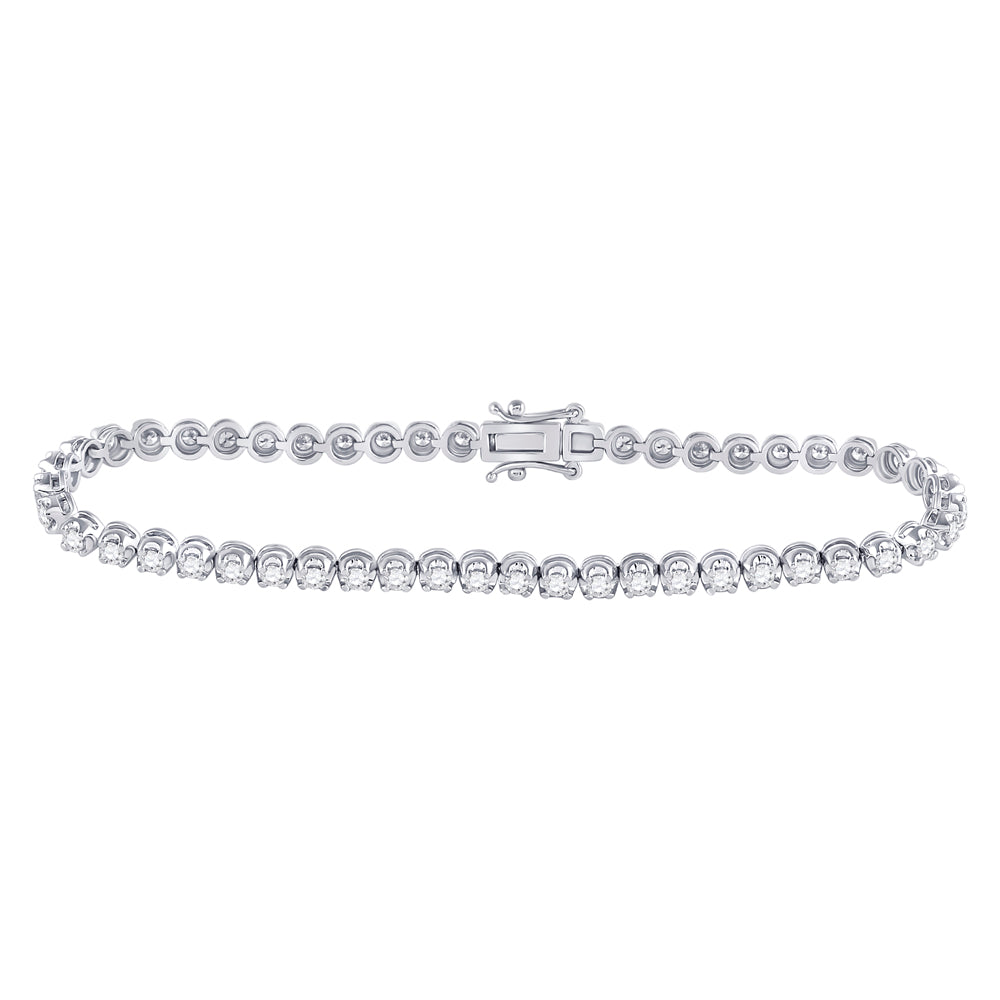 14kt White Gold Womens Round Diamond Timeless Tennis Bracelet 2 Cttw