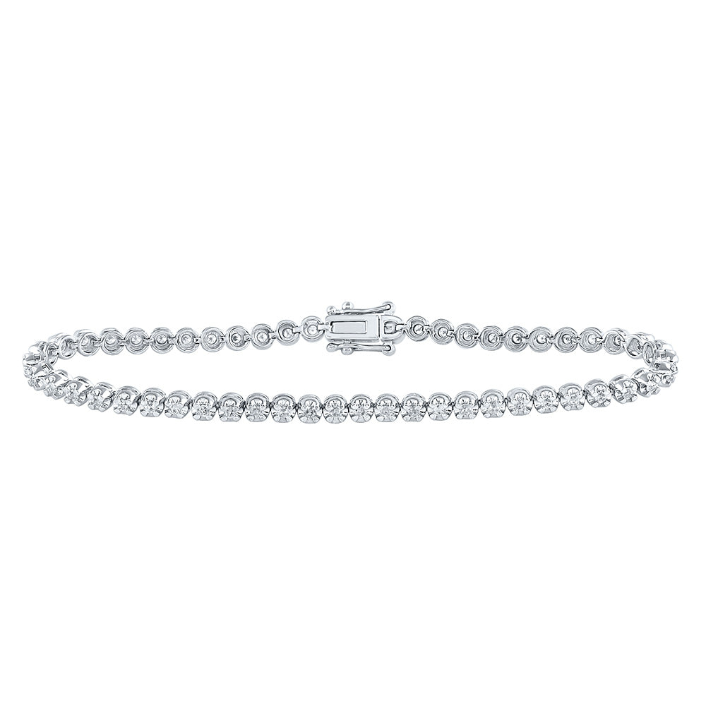 14kt White Gold Womens Round Diamond Timeless Tennis Bracelet 1 Cttw