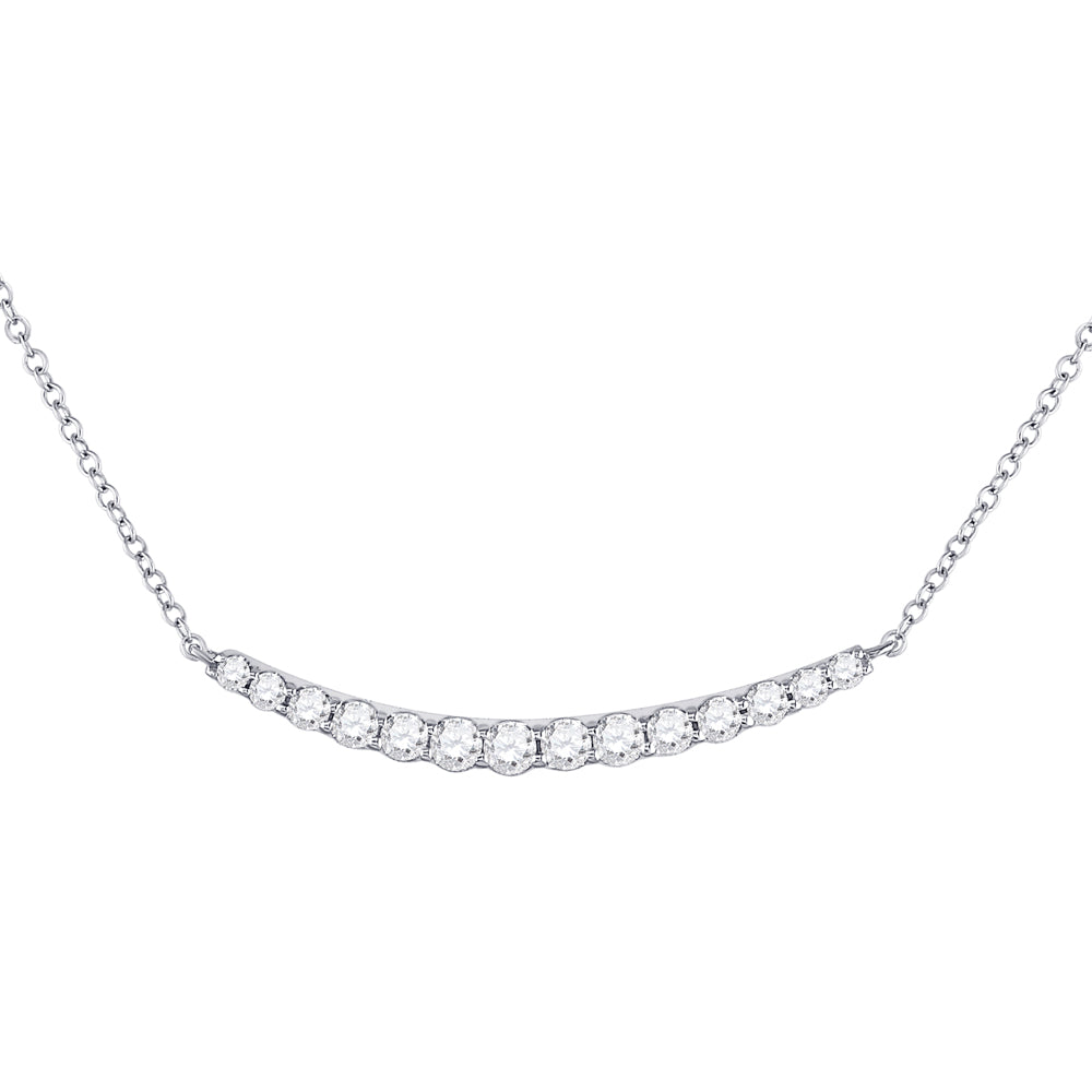 14kt White Gold Womens Round Diamond Curved Bar Necklace 3/4 Cttw