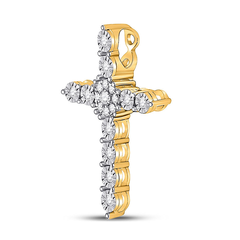 14kt Yellow Gold Womens Round Diamond Cross Pendant 1/4 Cttw