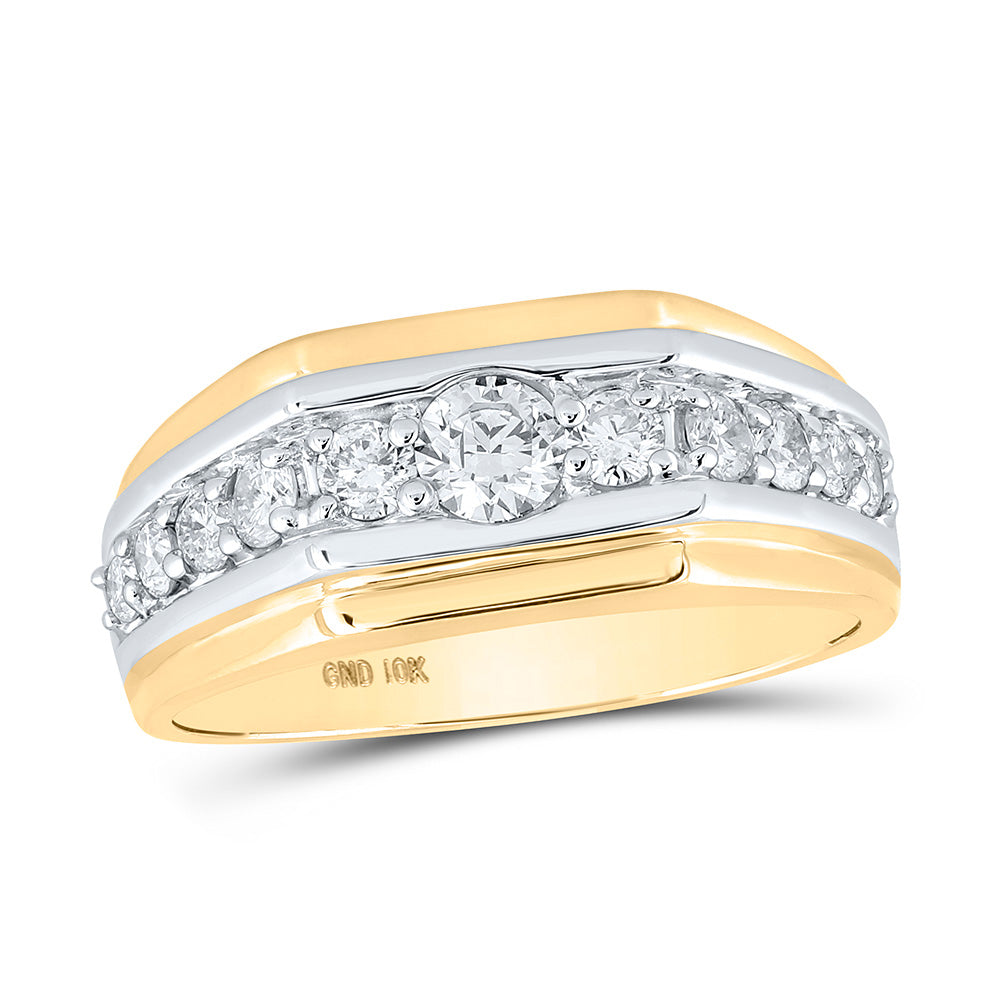 10kt Two-tone Gold Mens Round Diamond Graduated Band Ring 1 Cttw