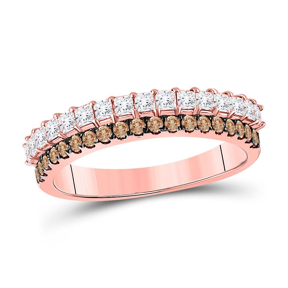 10kt Rose Gold Womens Round Brown Diamond Anniversary Band Ring 3/4 Cttw