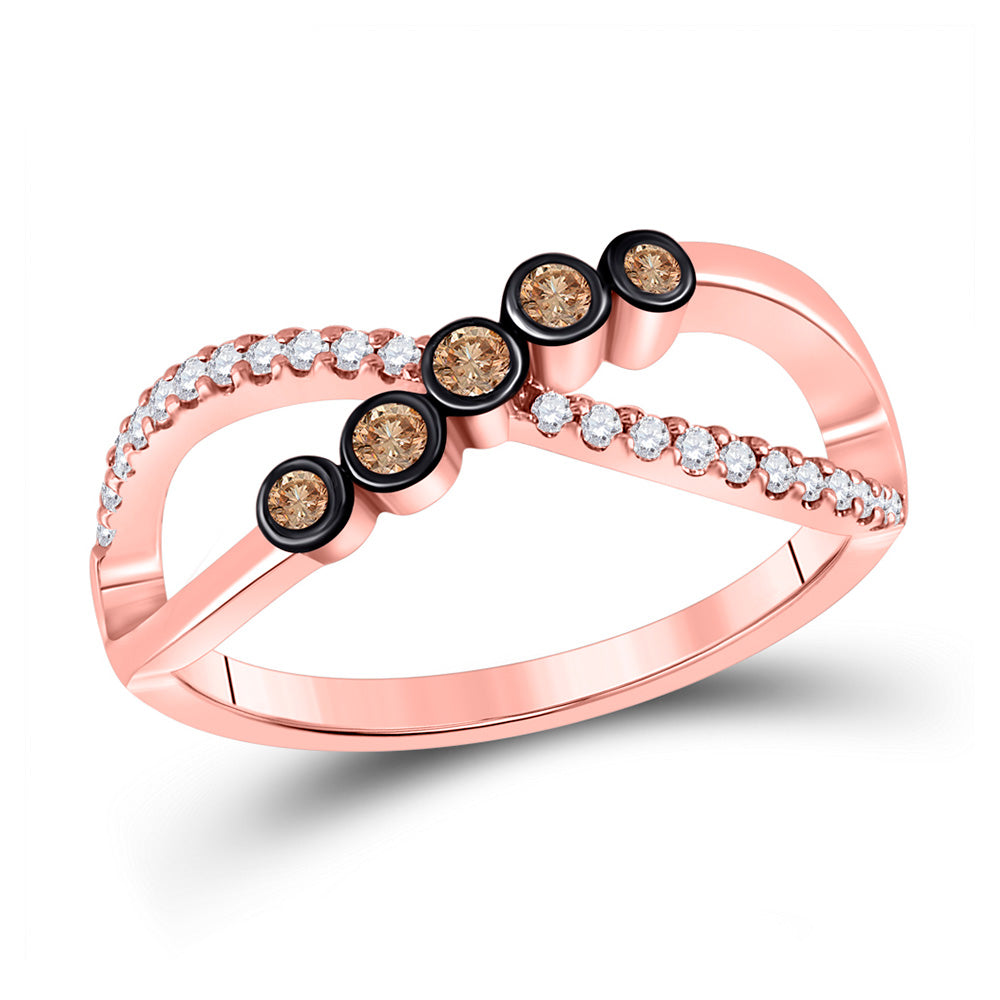 10kt Rose Gold Womens Round Brown Diamond Fashion Infinity Ring 1/4 Cttw