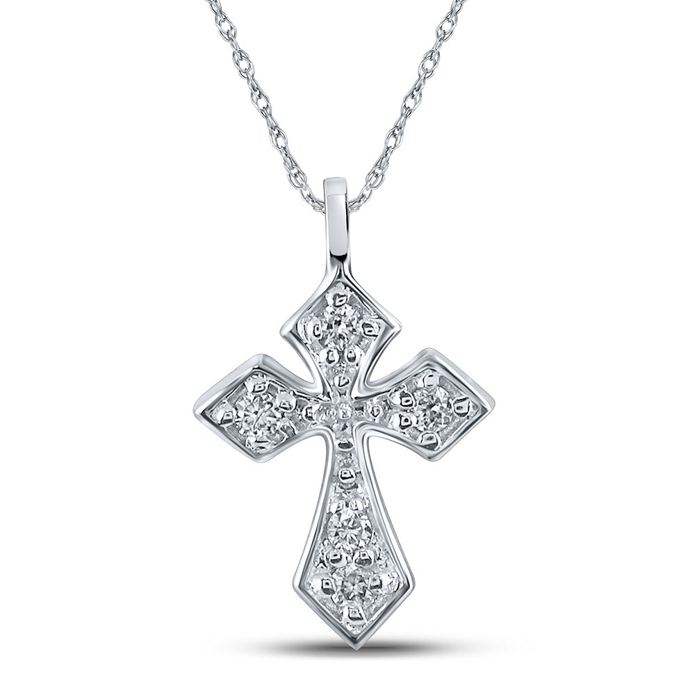 10kt White Gold Womens Round Diamond Small Cross Pendant 1/20 Cttw