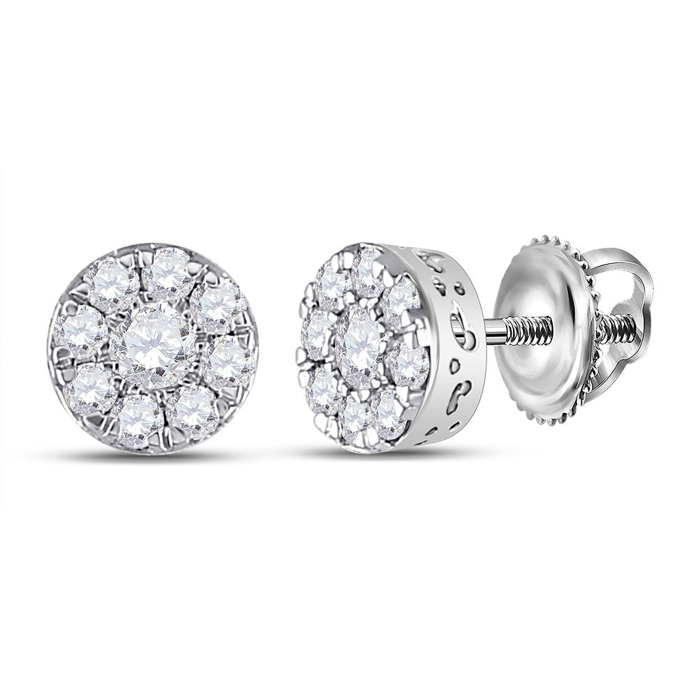 14kt White Gold Womens Round Diamond Cluster Earrings 1/2 Cttw