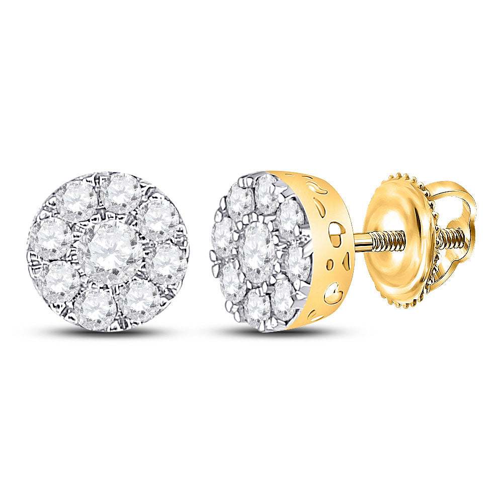 10kt Yellow Gold Womens Round Diamond Flower Cluster Earrings 3/4 Cttw