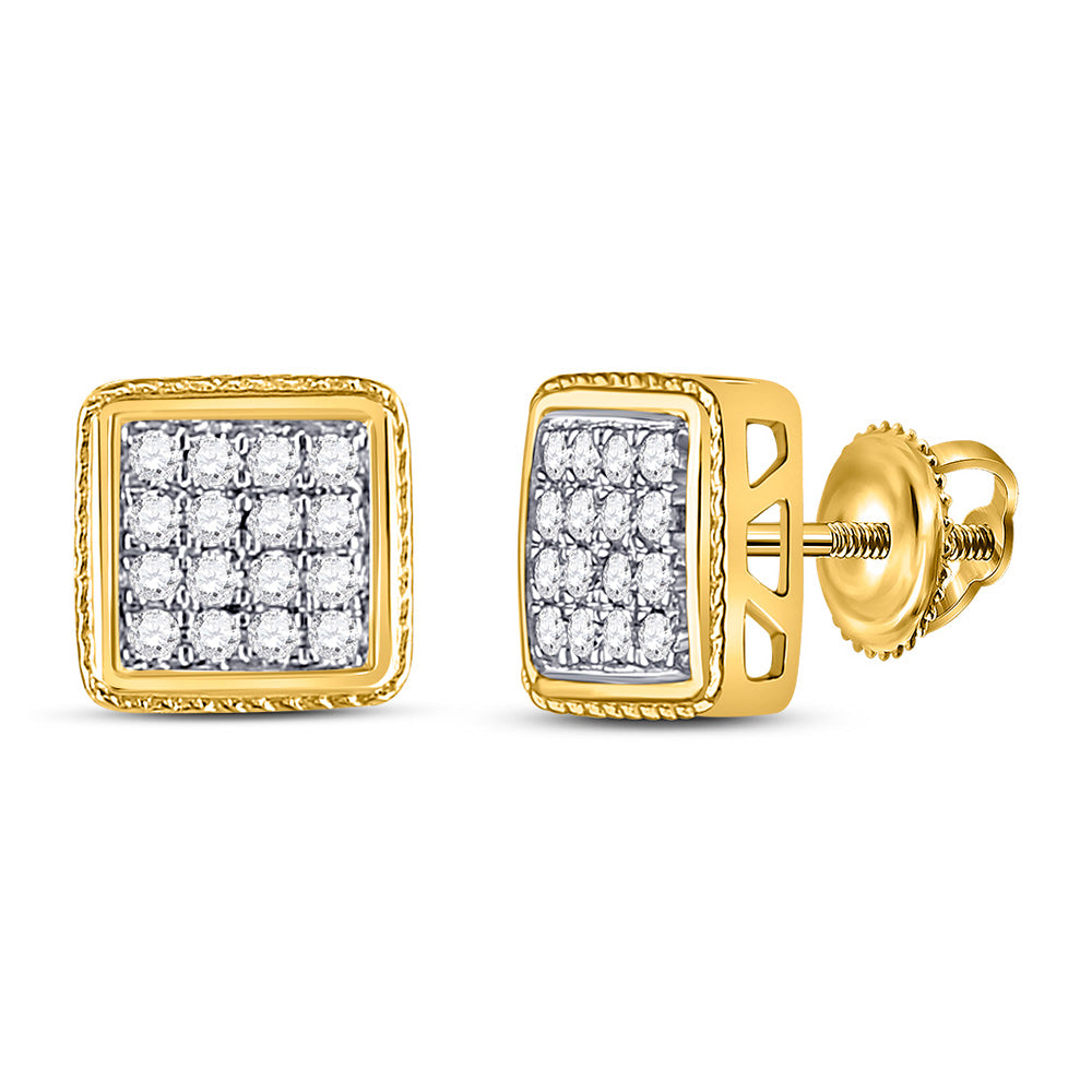 10kt Yellow Gold Mens Round Diamond Square Earrings 1/4 Cttw