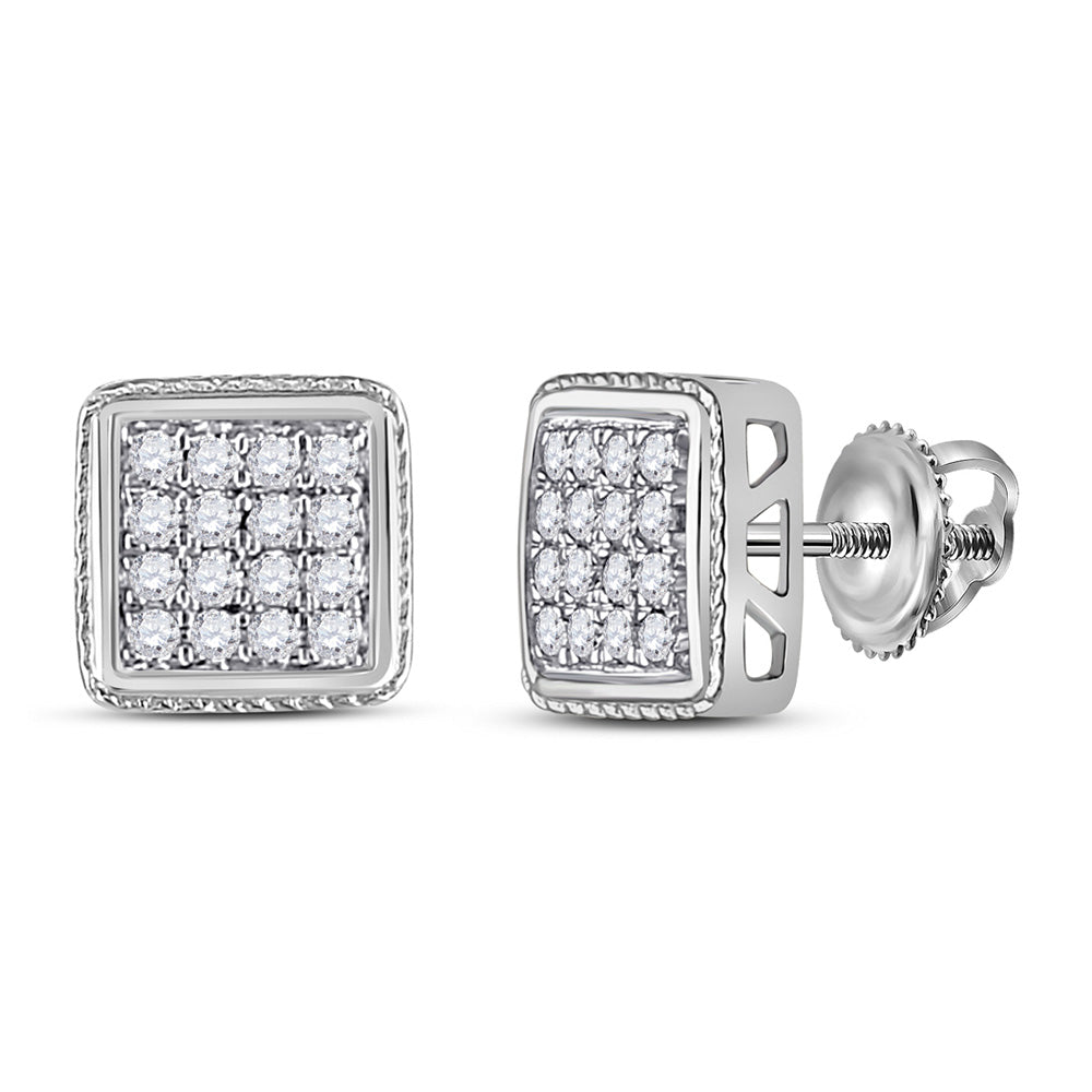 10kt White Gold Mens Round Diamond Square Earrings 1/4 Cttw