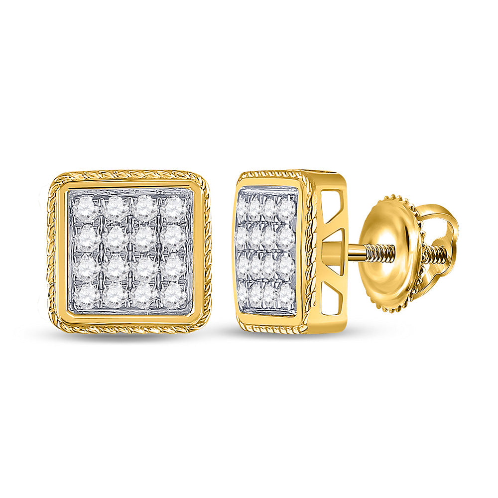 14kt Yellow Gold Mens Round Diamond Square Cluster Earrings 1 Cttw