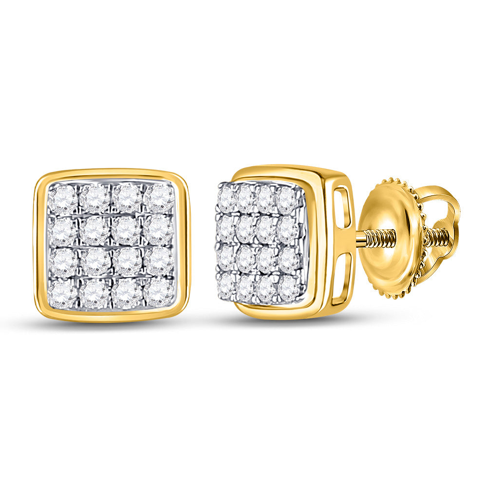 10kt Yellow Gold Mens Round Diamond Square Earrings 1/3 Cttw