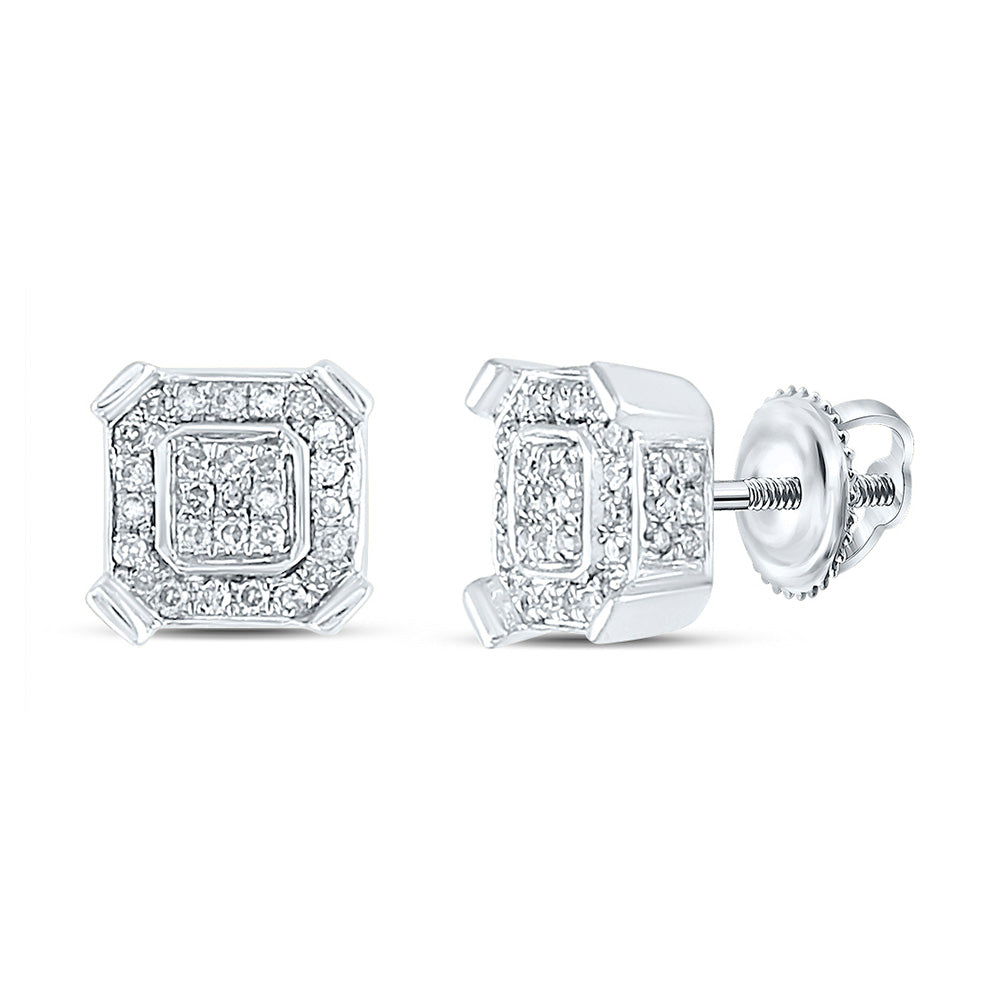 10kt White Gold Mens Round Diamond Square Earrings 1/3 Cttw