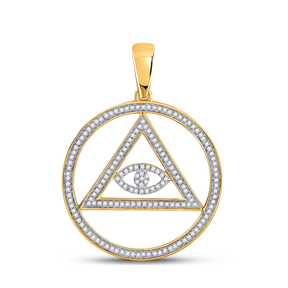 10kt Yellow Gold Mens Round Diamond All-Seeing Eye of Providence Charm Pendant 1/2 Cttw