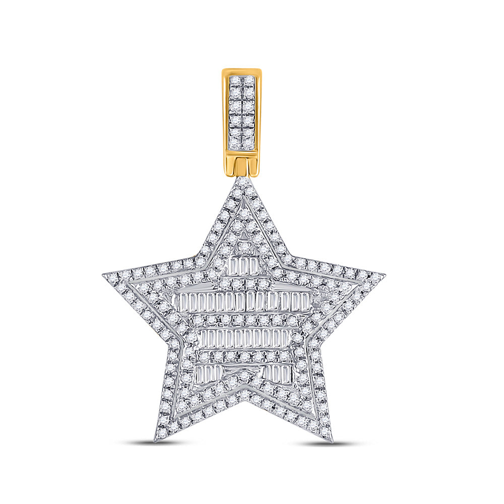 10kt Yellow Gold Mens Baguette Diamond Star Charm Pendant 3/4 Cttw